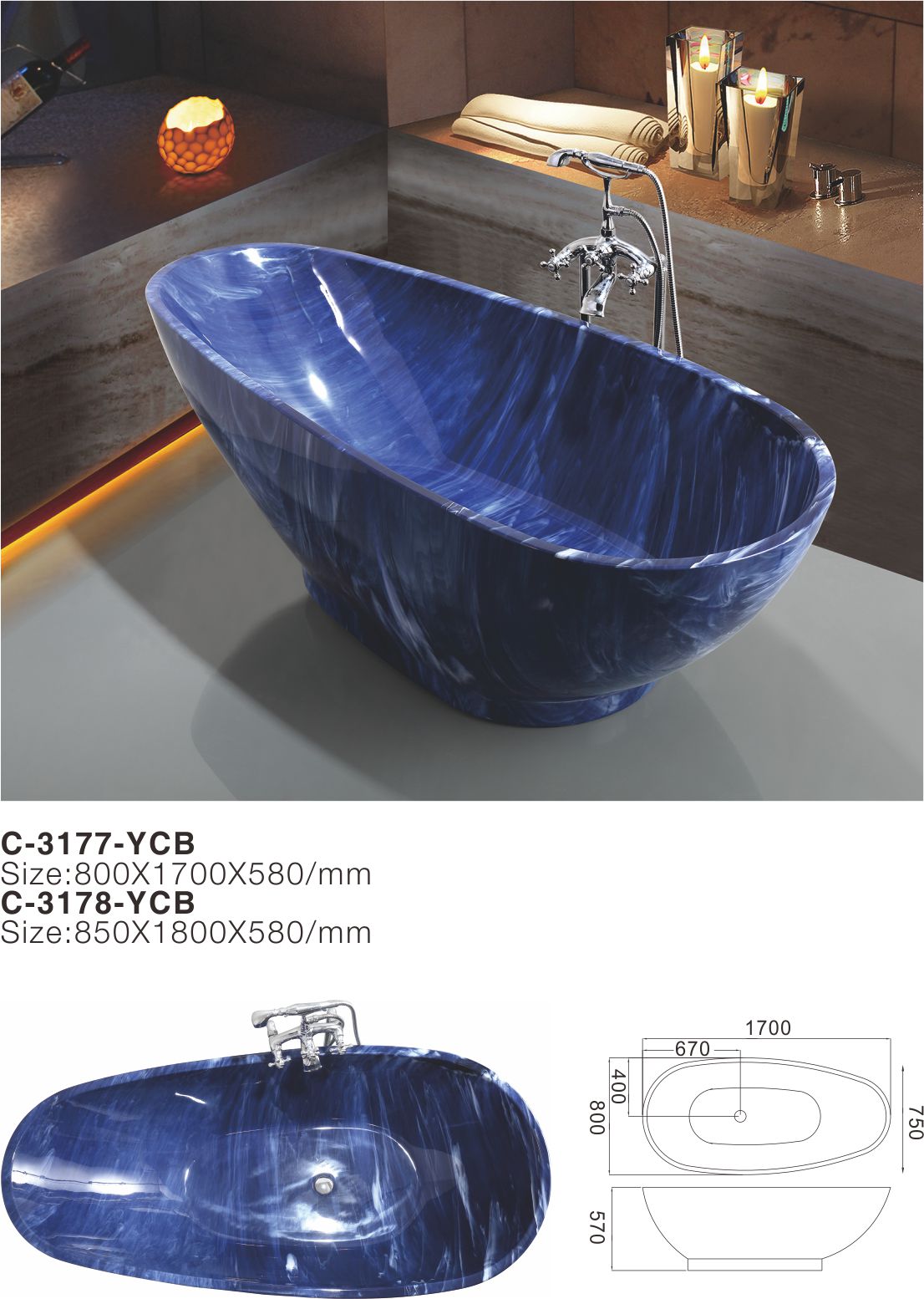 C-3177-YCB_ 2017 luksuzno modro obarvana neregularna akrilna prosta stoječa kopalna posoda za hlajenje Hot Tub-1.jpg